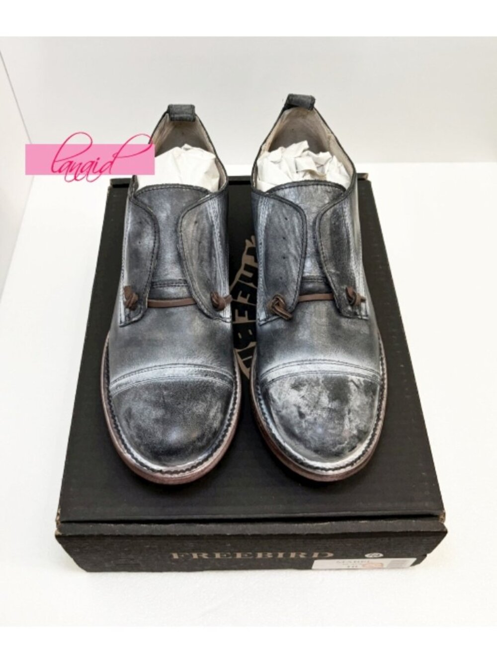 Freebird Mabel Leather Oxfords Distressed Edgy Grey Steampunk Loafers Flats 10 - Picture 9 of 15